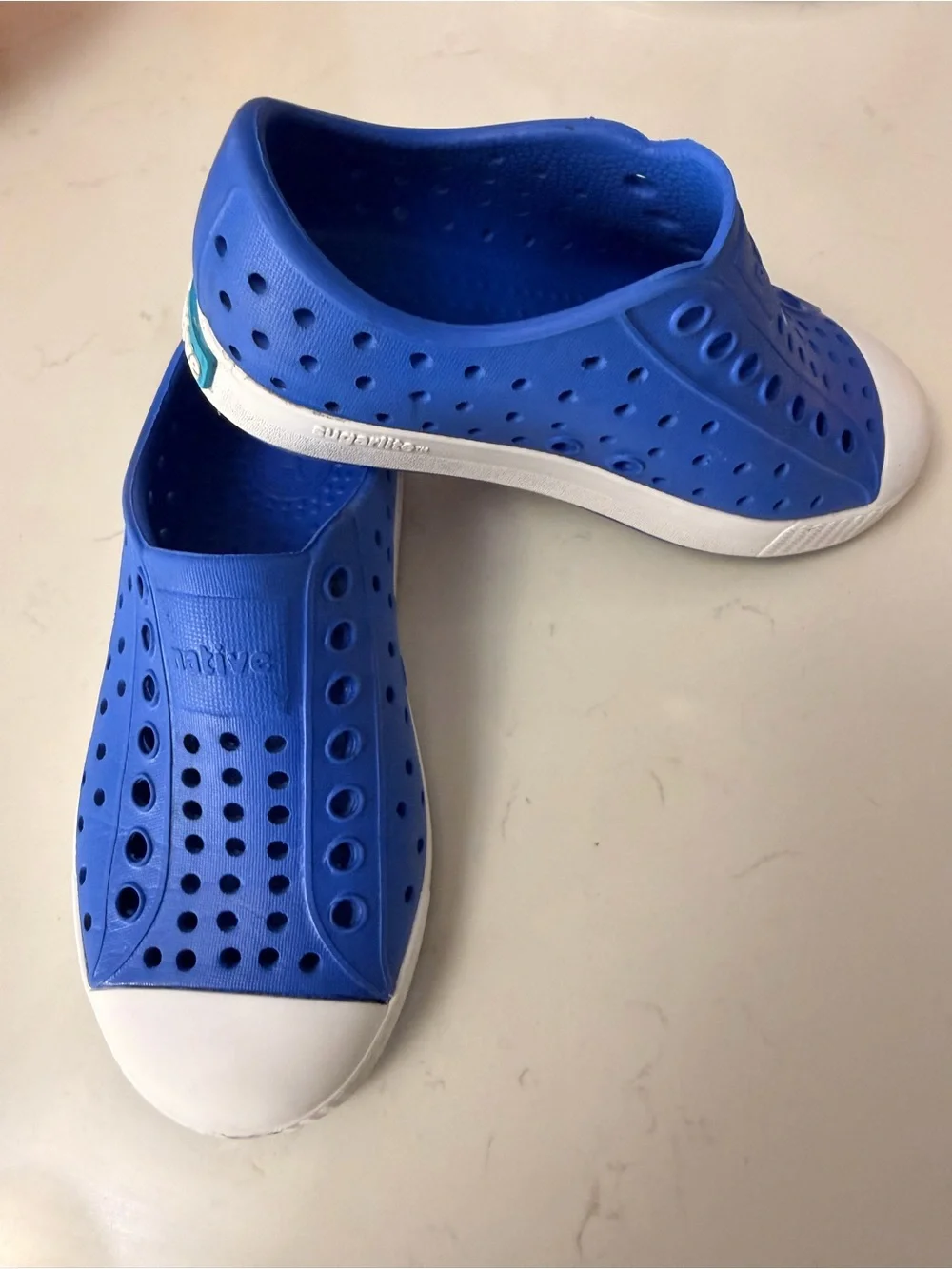 Native Kids Water Shoe in Blue and White - Slip-On EVA